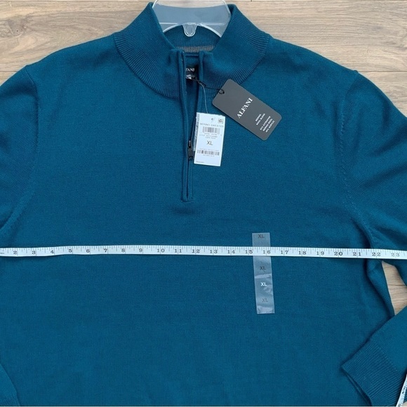 Alfani Men's Long Sleeve Half Zip Merino Sweater Dark Kale Blue - Picture 3 of 6